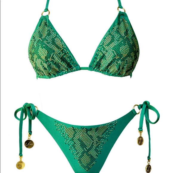 Serpentine Green Snake Studded crystal bikini top - Picture 6 of 11